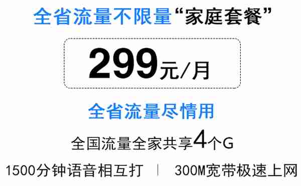 中国电信“家庭套餐”：300M宽带+无限流量仅需299元！